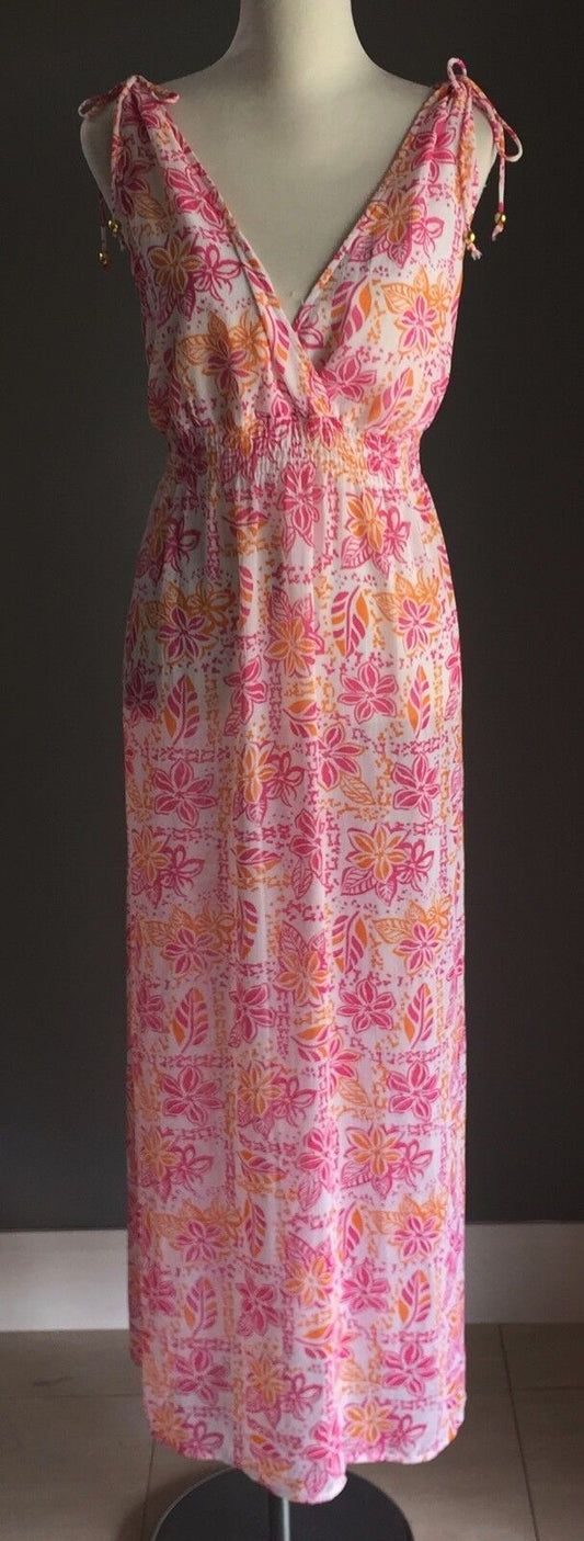 TARGET Maxi Dress Pink Orange White Floral Shirred Waist Long Plus Size 18 NEW
