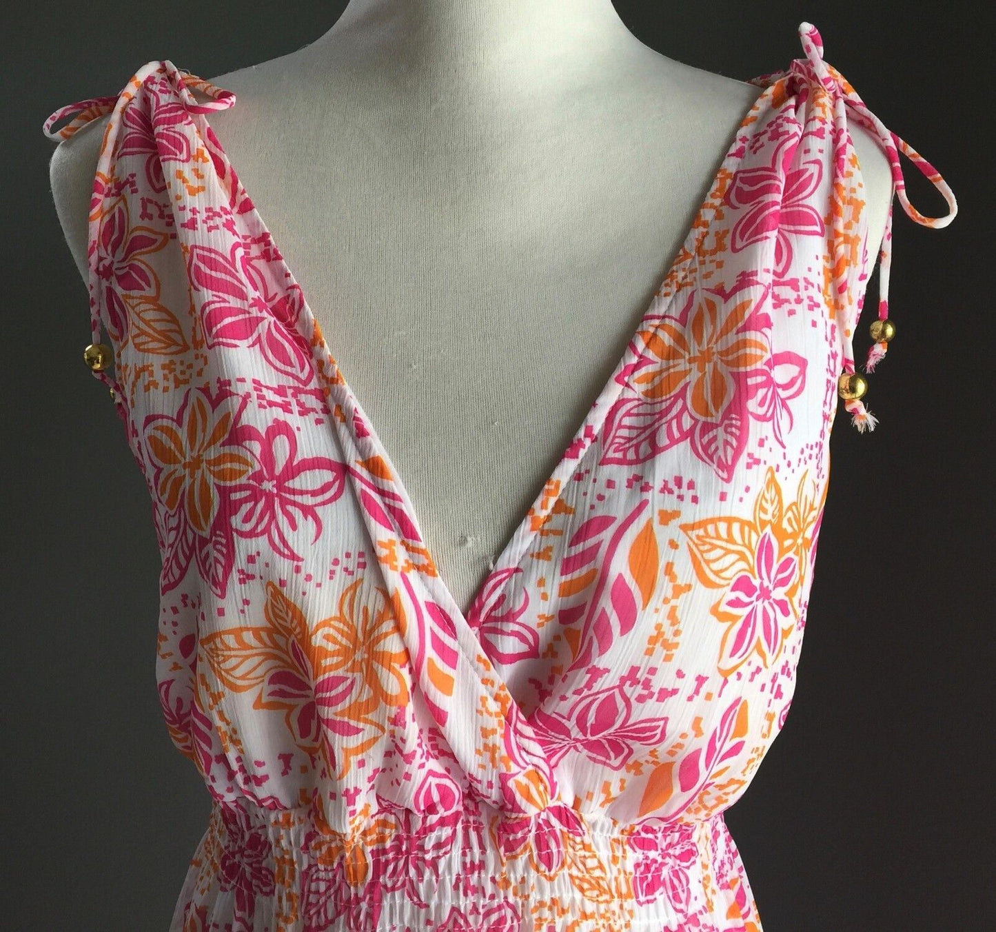 TARGET Maxi Dress Pink Orange White Floral Shirred Waist Long Plus Size 18 NEW