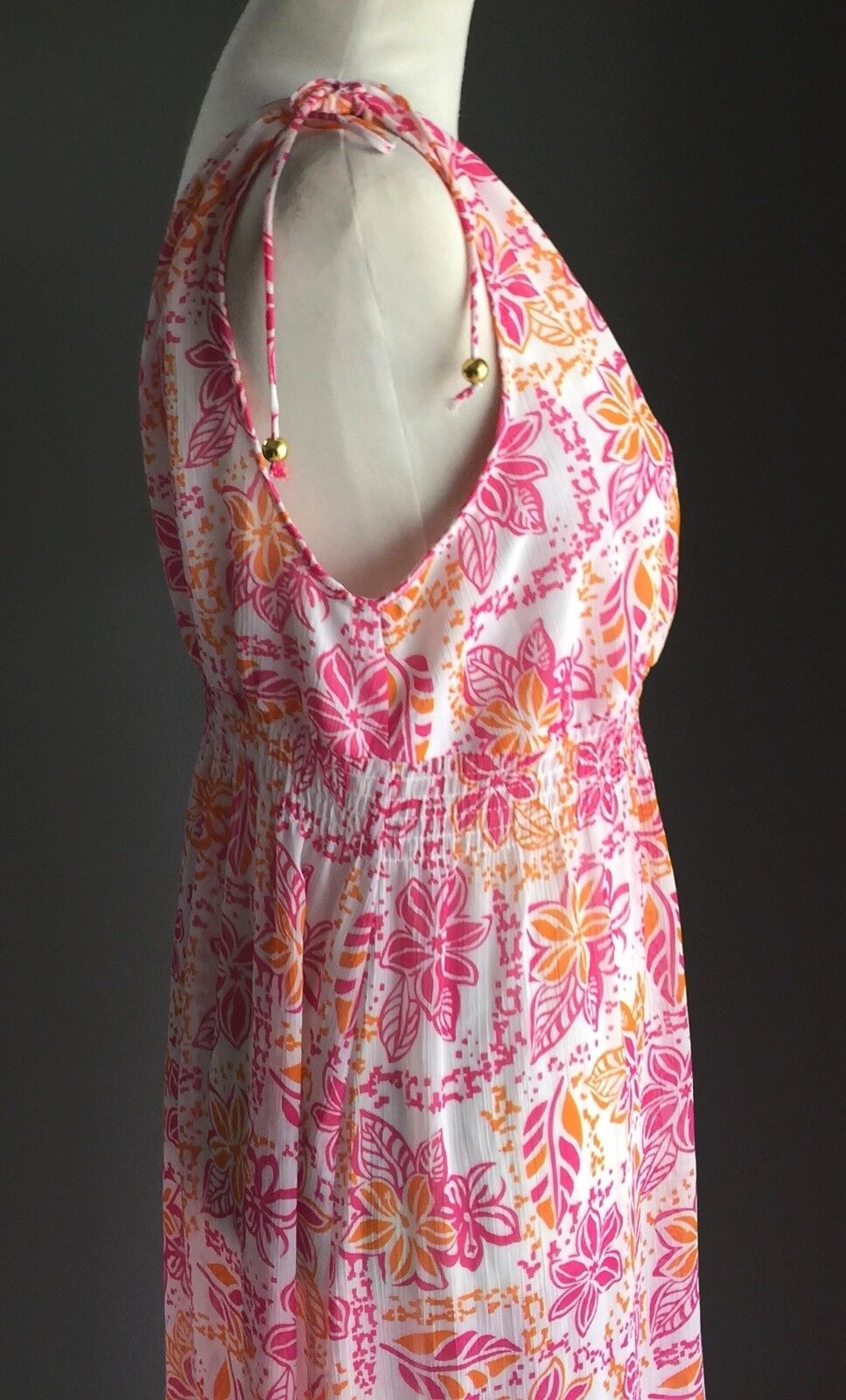TARGET Maxi Dress Pink Orange White Floral Shirred Waist Long Plus Size 18 NEW