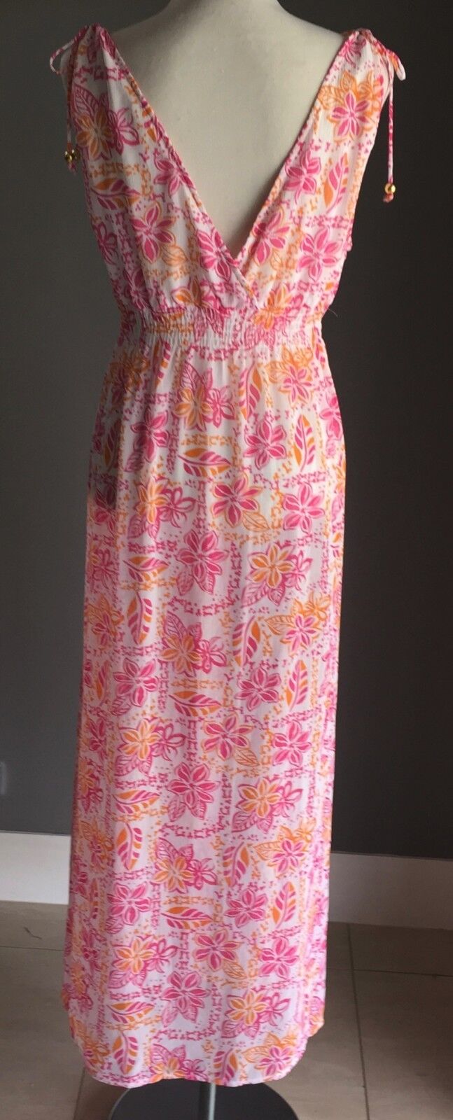 TARGET Maxi Dress Pink Orange White Floral Shirred Waist Long Plus Size 18 NEW