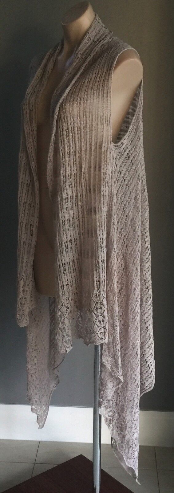 COTTON ON Drape Cardigan Sleeveless Delicate Knit Taupe Ladies Size XS S 8 10