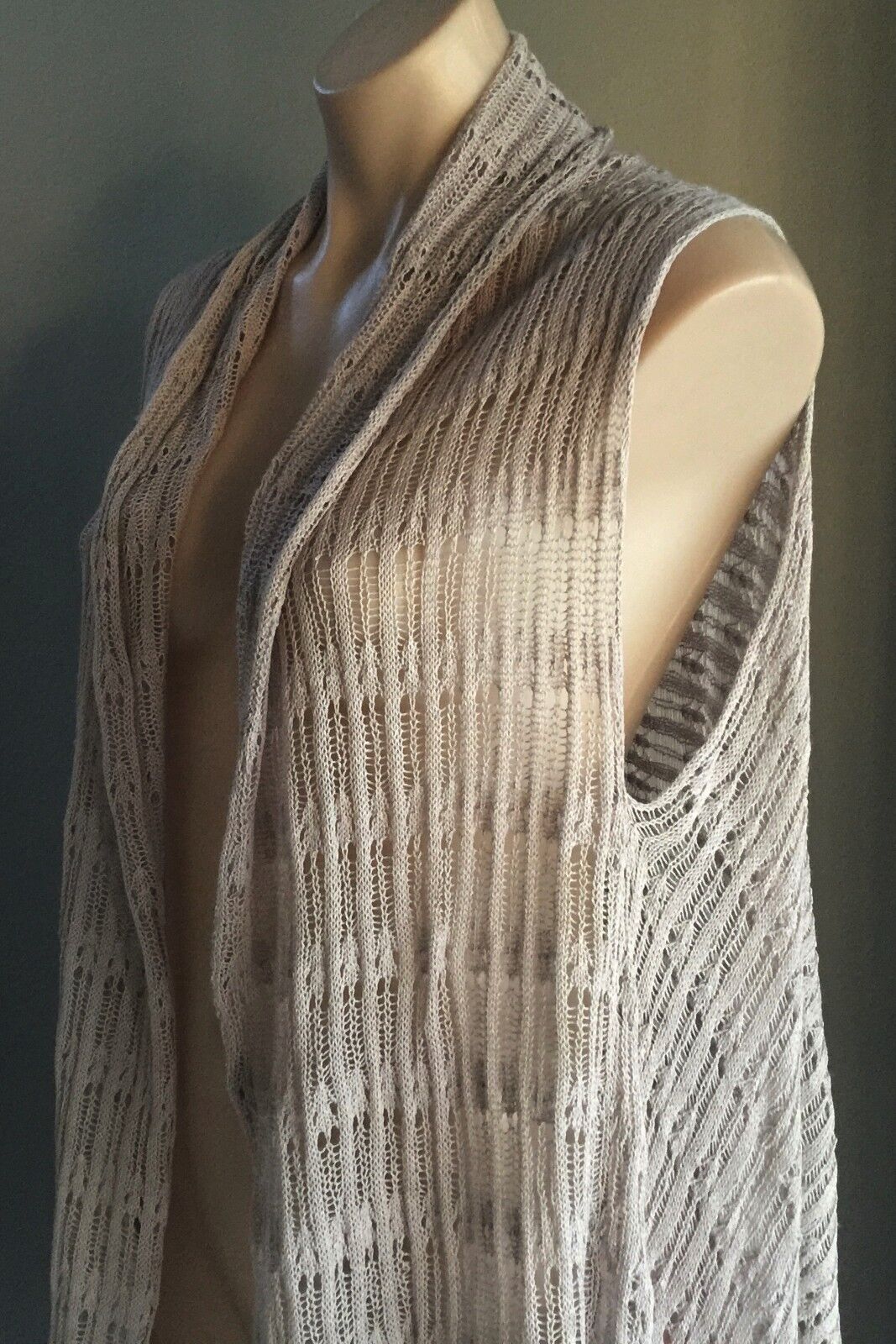 COTTON ON Drape Cardigan Sleeveless Delicate Knit Taupe Ladies Size XS S 8 10