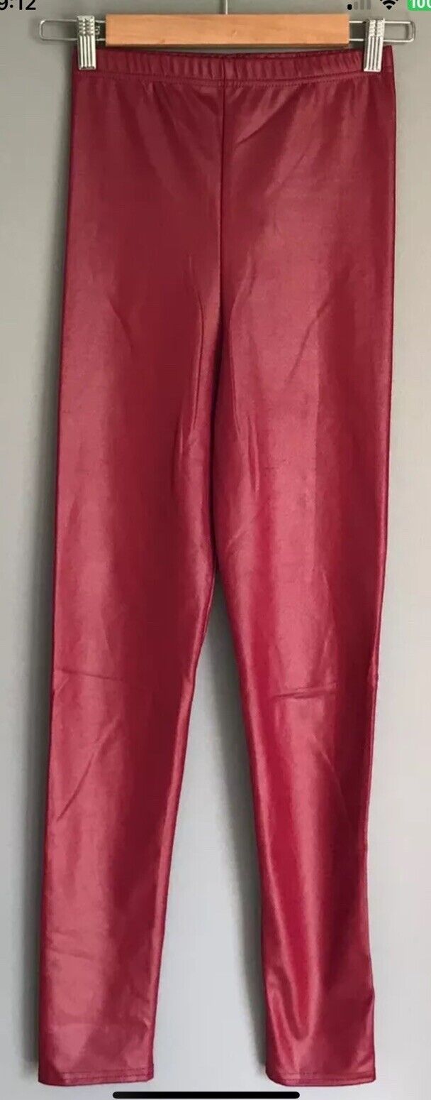 BOOHOO Leggings Leather Look Burgundy Elastic Waist Stretch Pants Size 8 NEW
