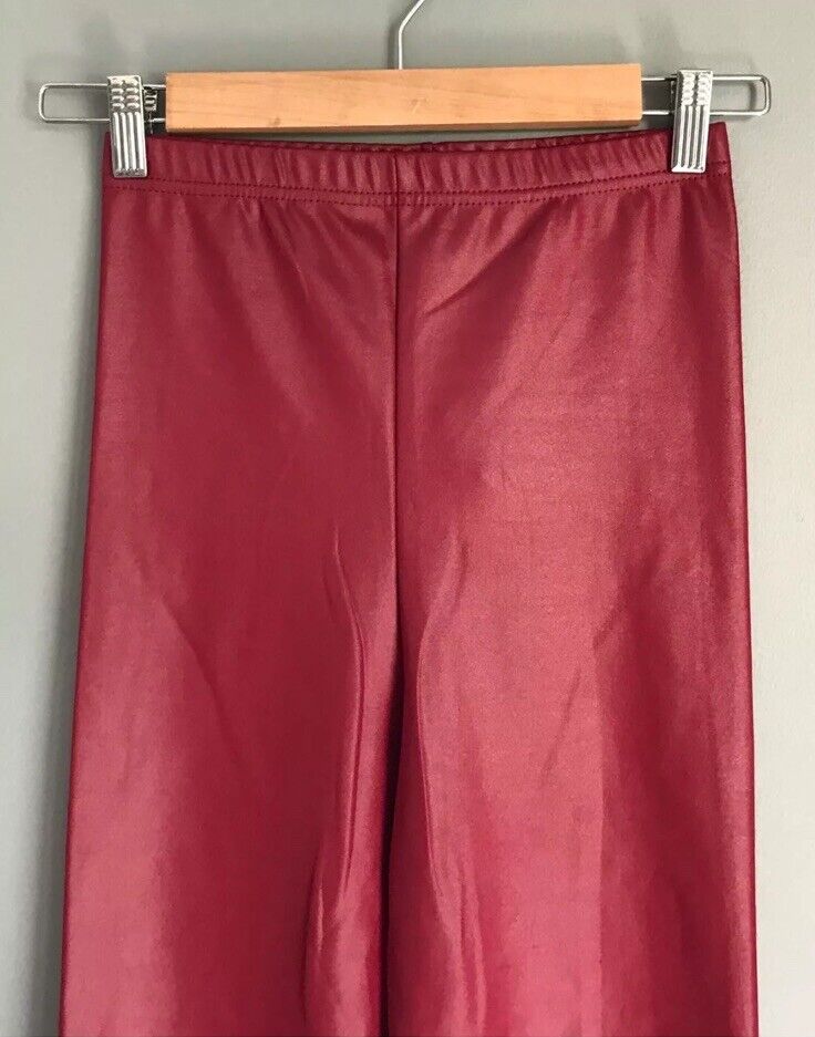 BOOHOO Leggings Leather Look Burgundy Elastic Waist Stretch Pants Size 8 NEW