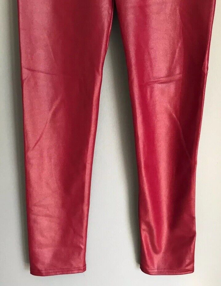 BOOHOO Leggings Leather Look Burgundy Elastic Waist Stretch Pants Size 8 NEW