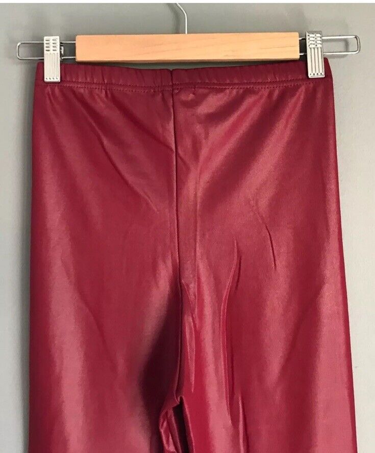 BOOHOO Leggings Leather Look Burgundy Elastic Waist Stretch Pants Size 8 NEW