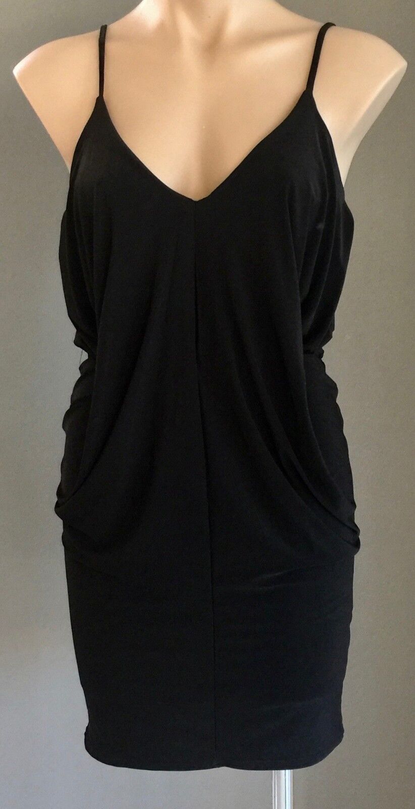 BOOHOO NIGHT Dress Black Sleeveless Drape Blouson Stretch Frock Size 12 NEW