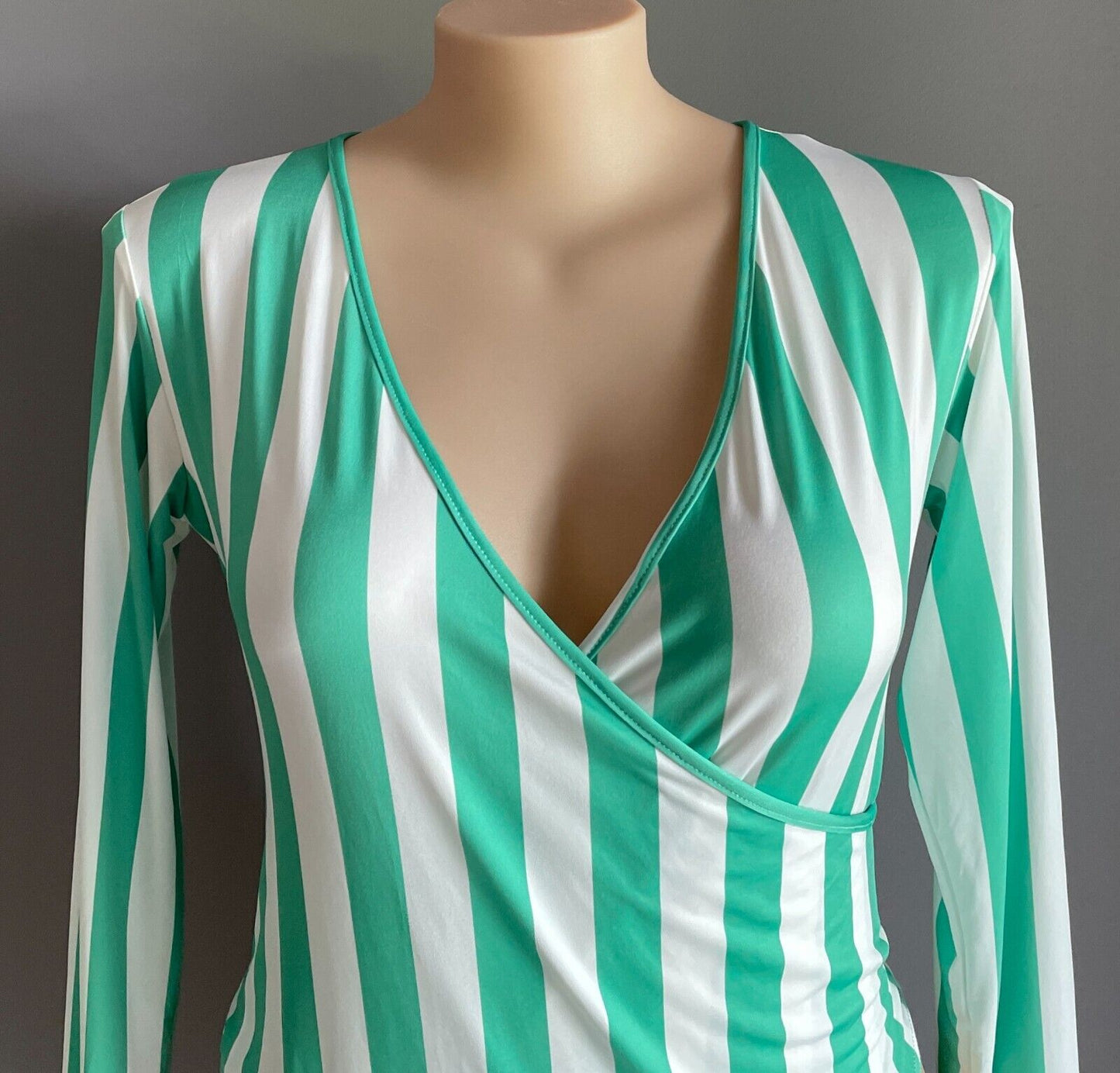 BOOHOO Bodysuit Slinky Green w White Stripe Plus Size 18 Cross Over Front NEW