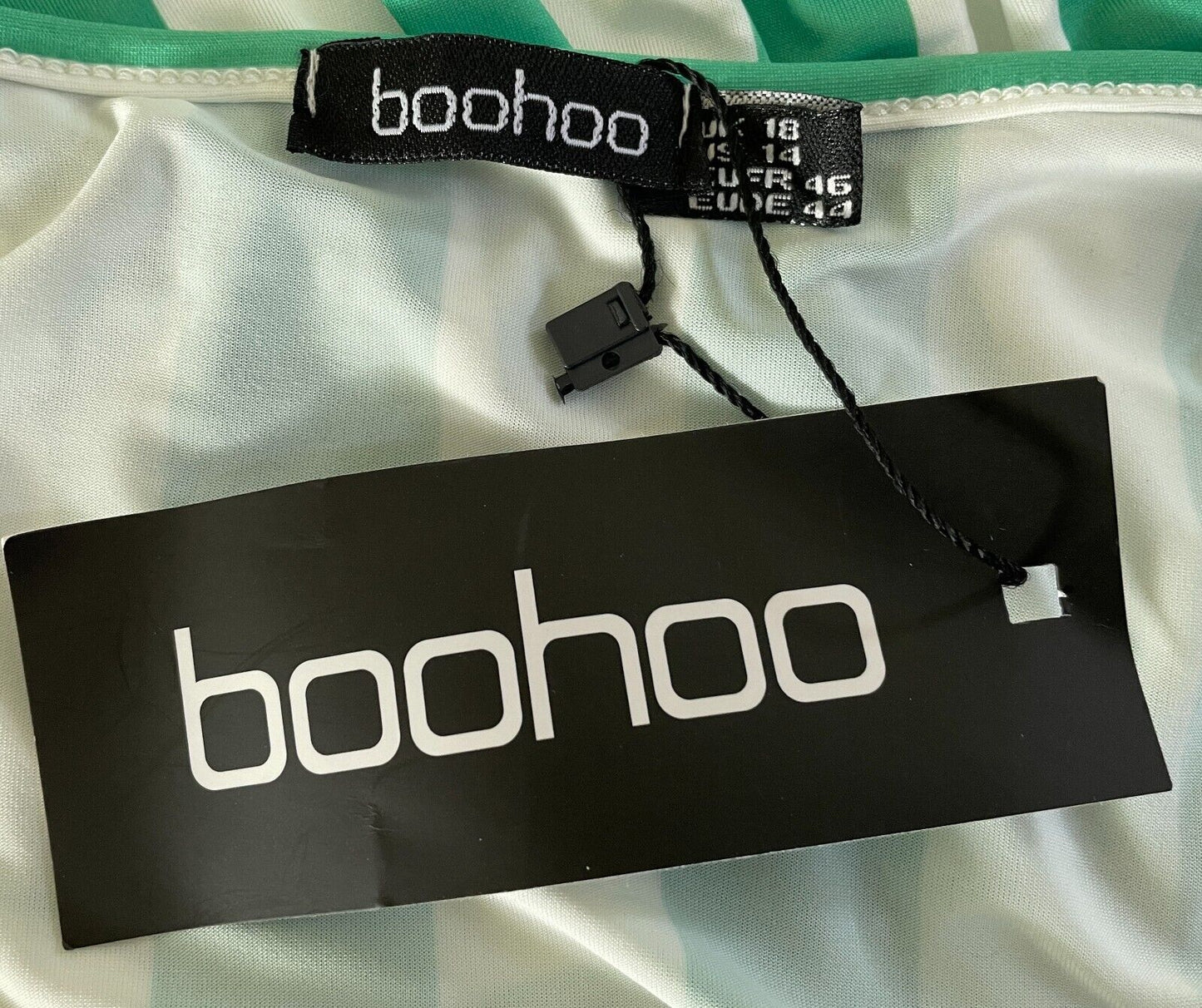 BOOHOO Bodysuit Slinky Green w White Stripe Plus Size 18 Cross Over Front NEW