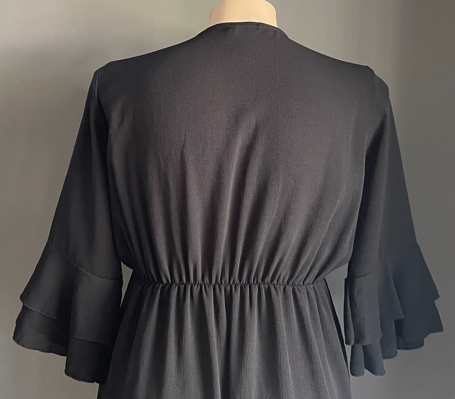 BOOHOO Kimono Jacket Black Tie Front 3/4 Ruffle Sleeve  Plus Size 18 Hi-Lo Hem