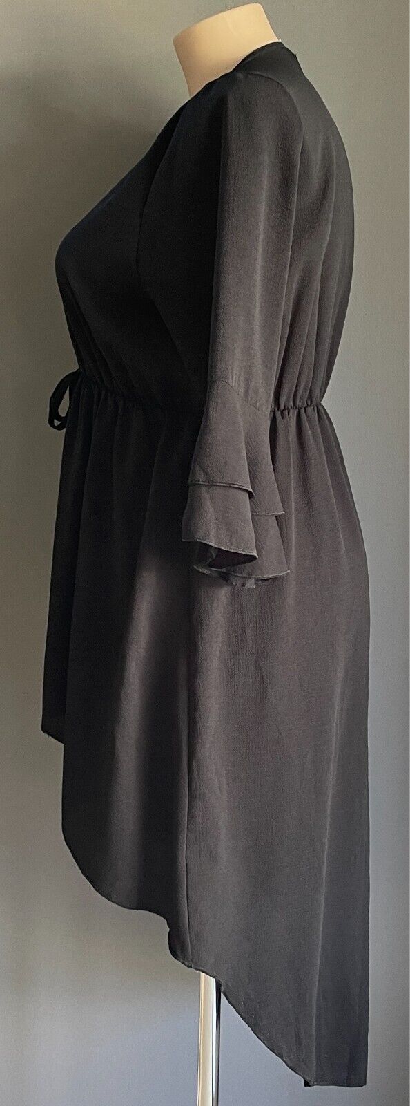 BOOHOO Kimono Jacket Black Tie Front 3/4 Ruffle Sleeve  Plus Size 18 Hi-Lo Hem