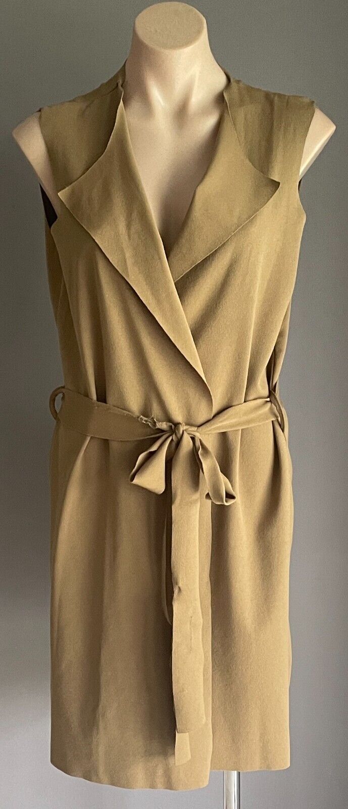 BOOHOO Coatigan Citrine Sleeveless  Waist Tie Drape Long Waterfall Size M L 12