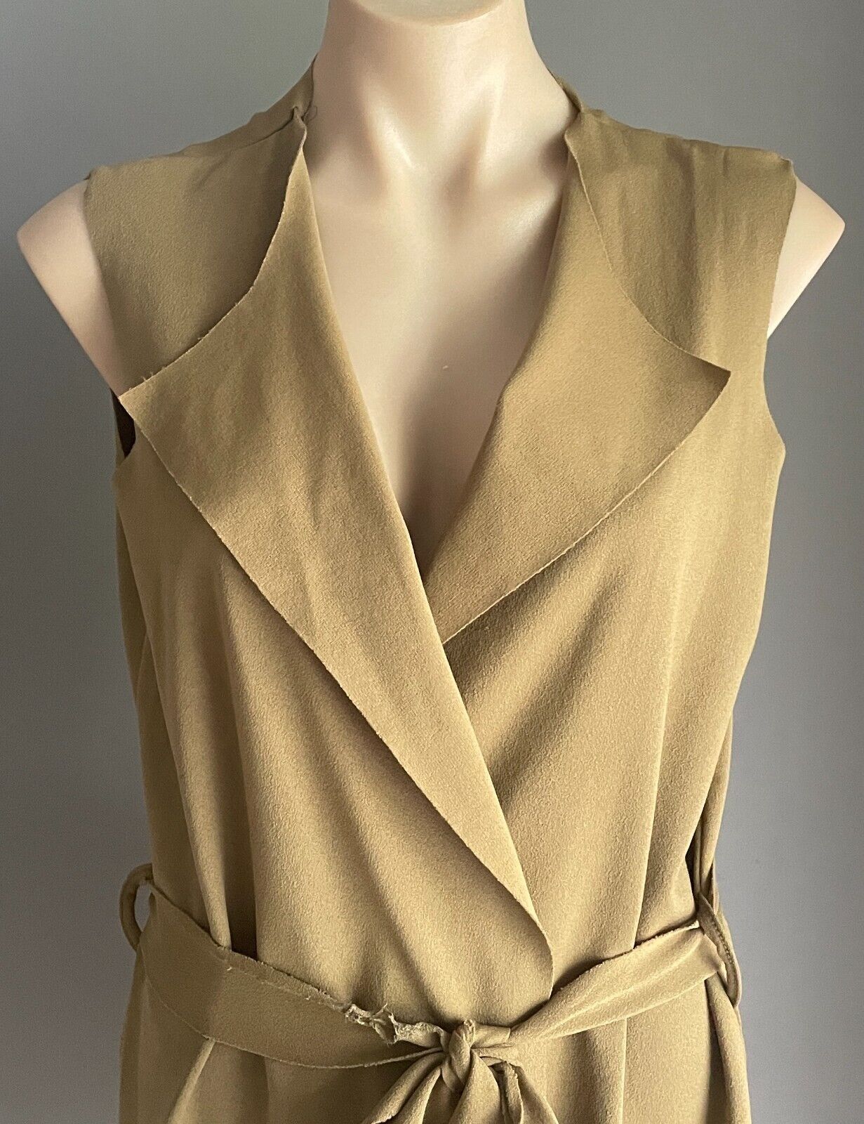 BOOHOO Coatigan Citrine Sleeveless  Waist Tie Drape Long Waterfall Size M L 12
