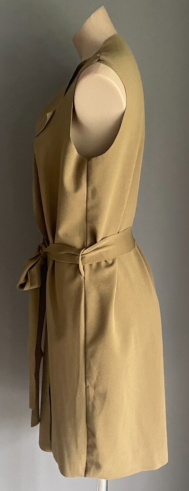BOOHOO Coatigan Citrine Sleeveless  Waist Tie Drape Long Waterfall Size M L 12