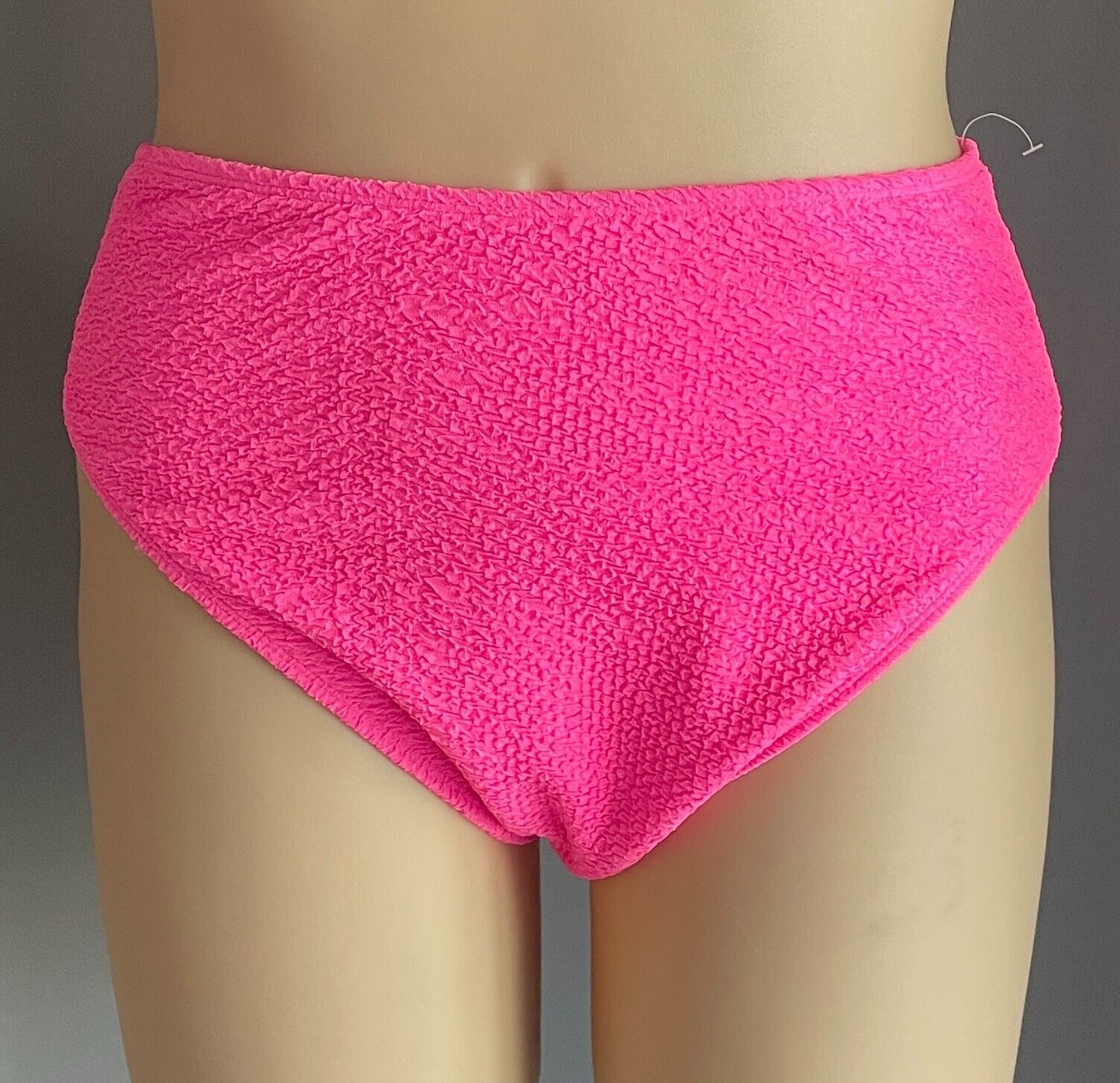 BOOHOO Bikini Bottoms Pink Crinkle Waffle High Waist Size 18 Stretch Fabric NEW