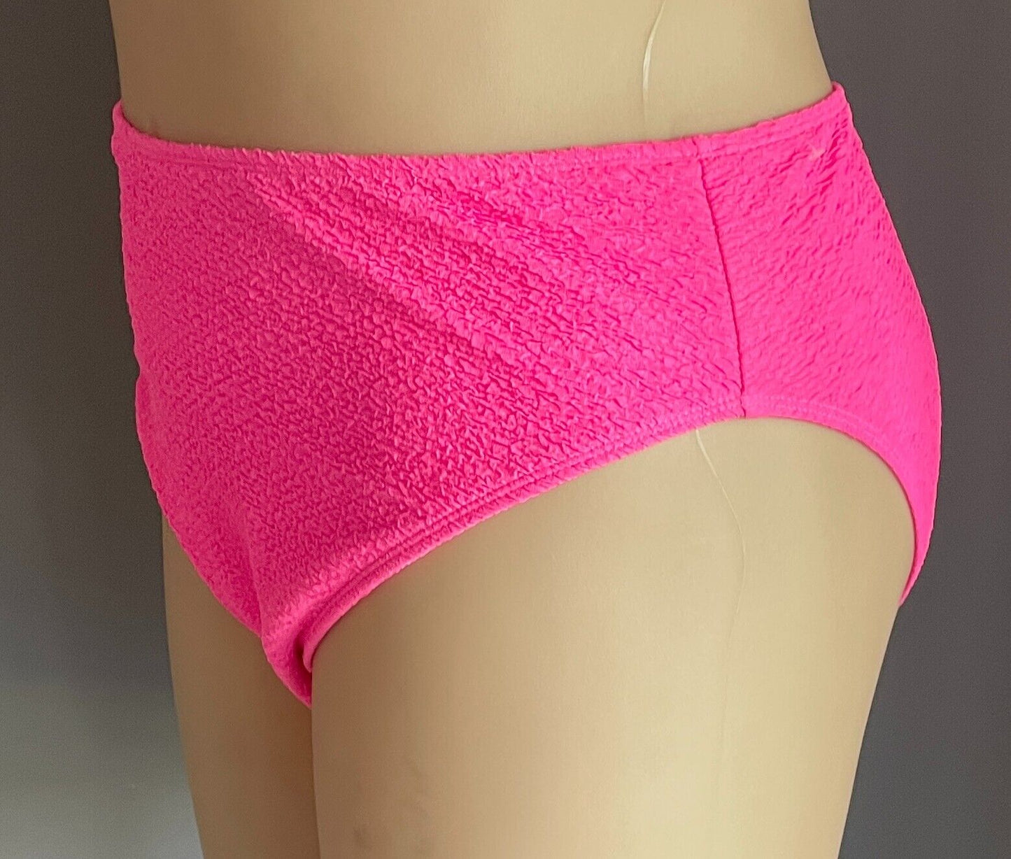 BOOHOO Bikini Bottoms Pink Crinkle Waffle High Waist Size 18 Stretch Fabric NEW