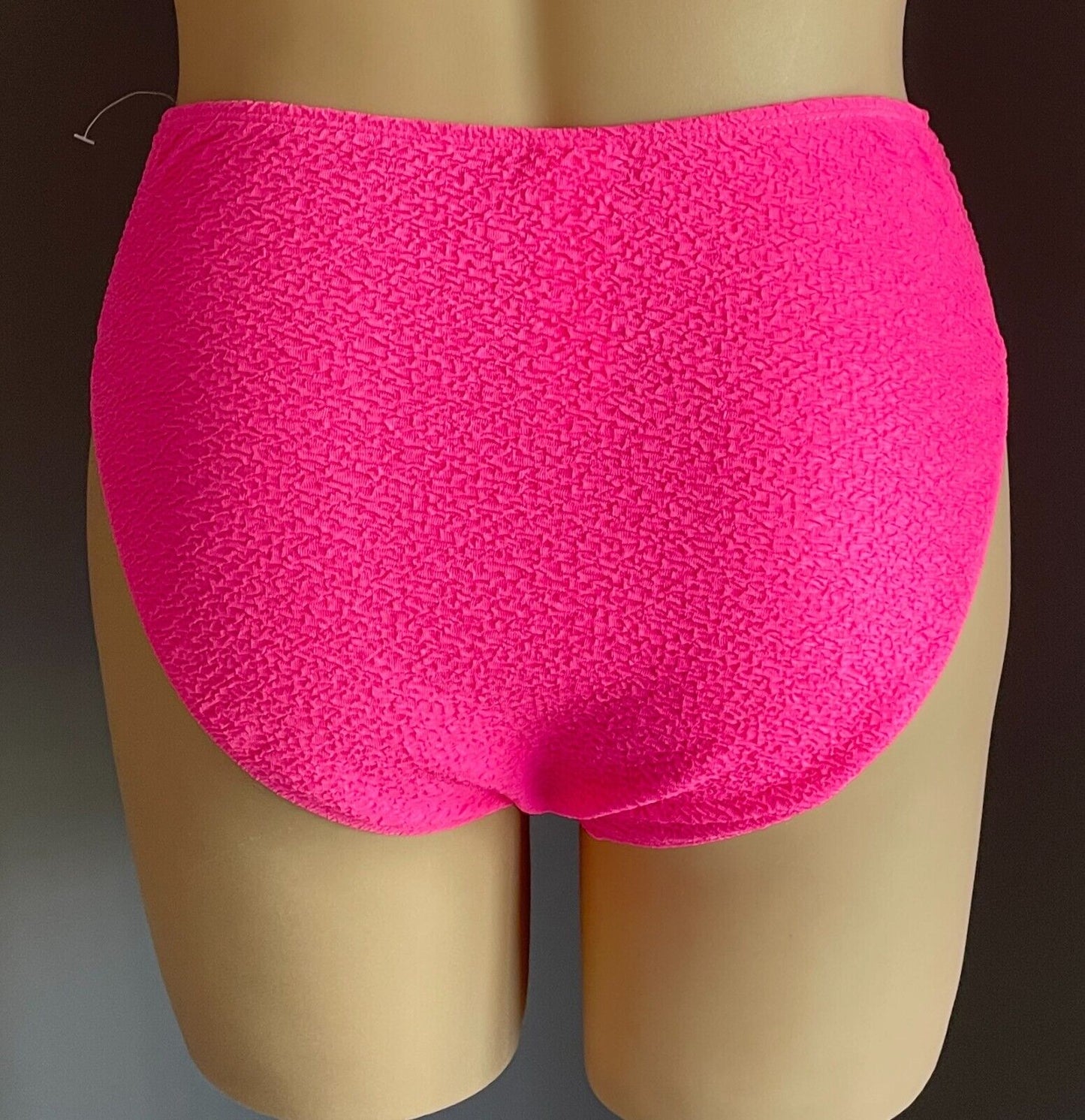 BOOHOO Bikini Bottoms Pink Crinkle Waffle High Waist Size 18 Stretch Fabric NEW