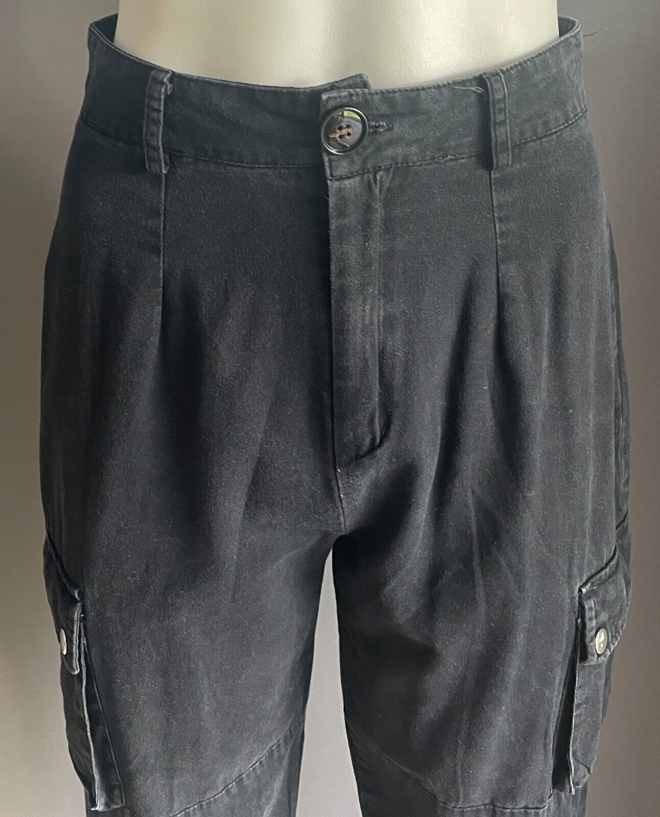 BOOHOO Cargo Pants Black Size 8 Elasticised Cuffs Tapered Leg Pockets