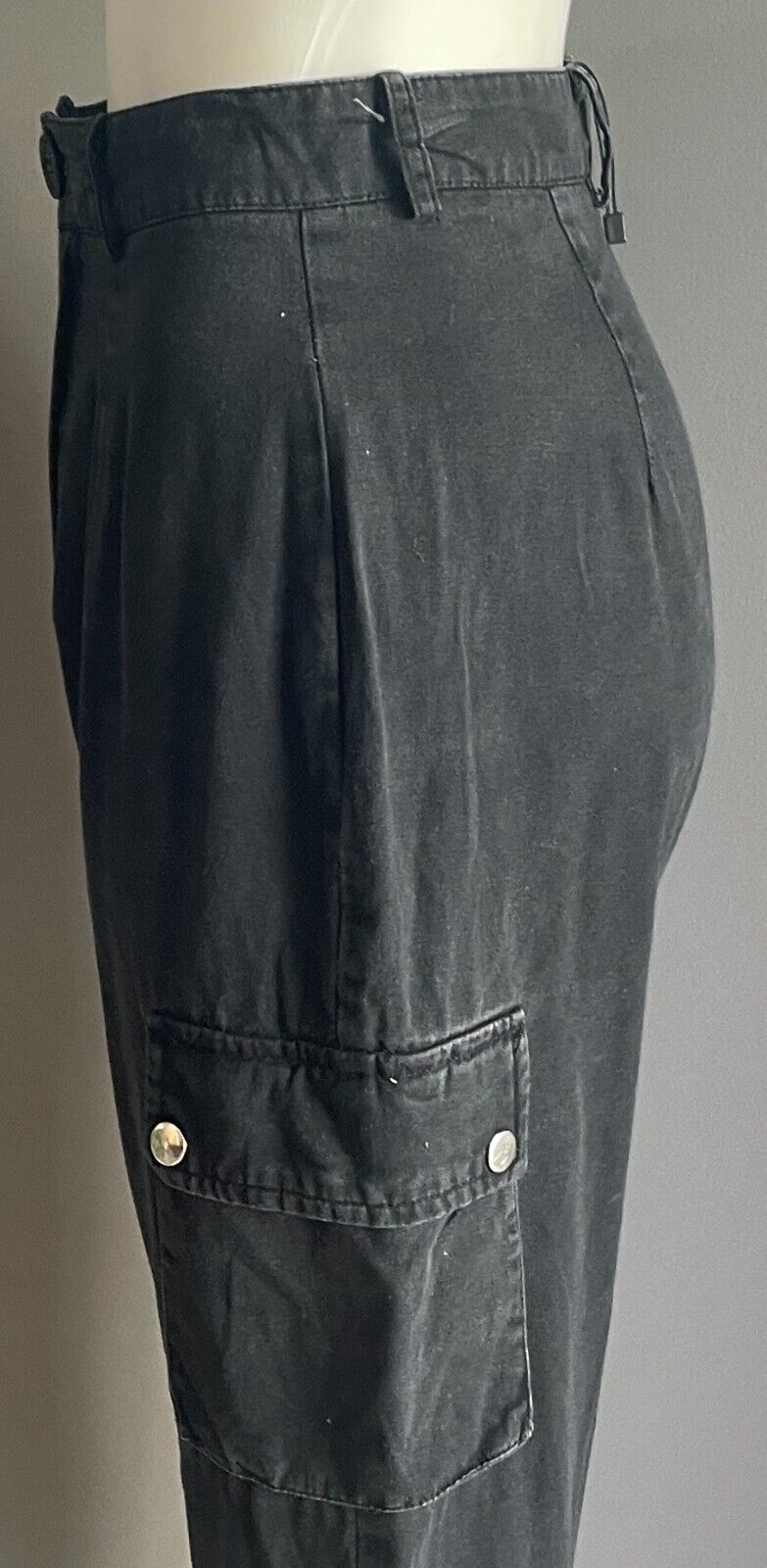 BOOHOO Cargo Pants Black Size 8 Elasticised Cuffs Tapered Leg Pockets