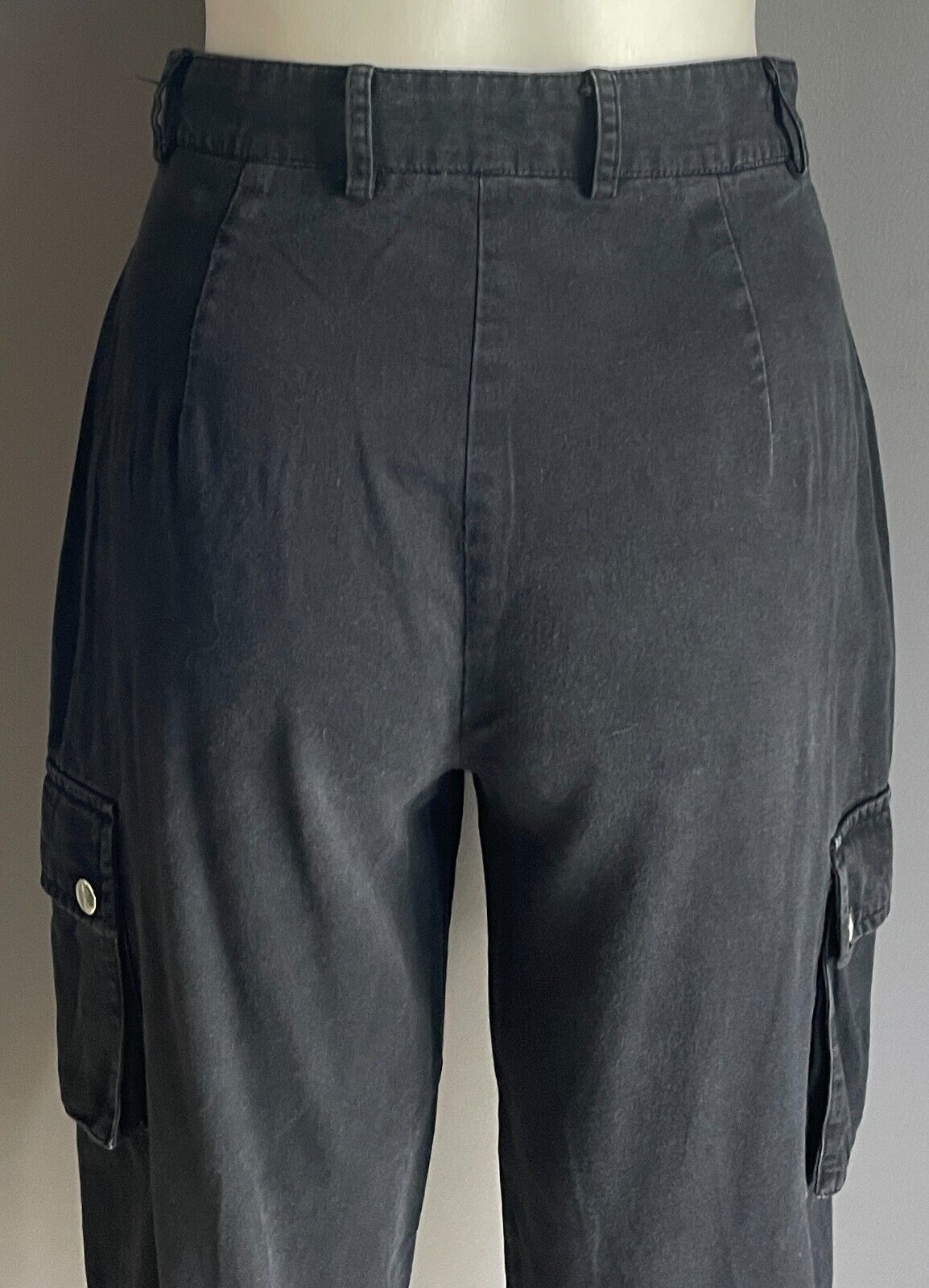 BOOHOO Cargo Pants Black Size 8 Elasticised Cuffs Tapered Leg Pockets