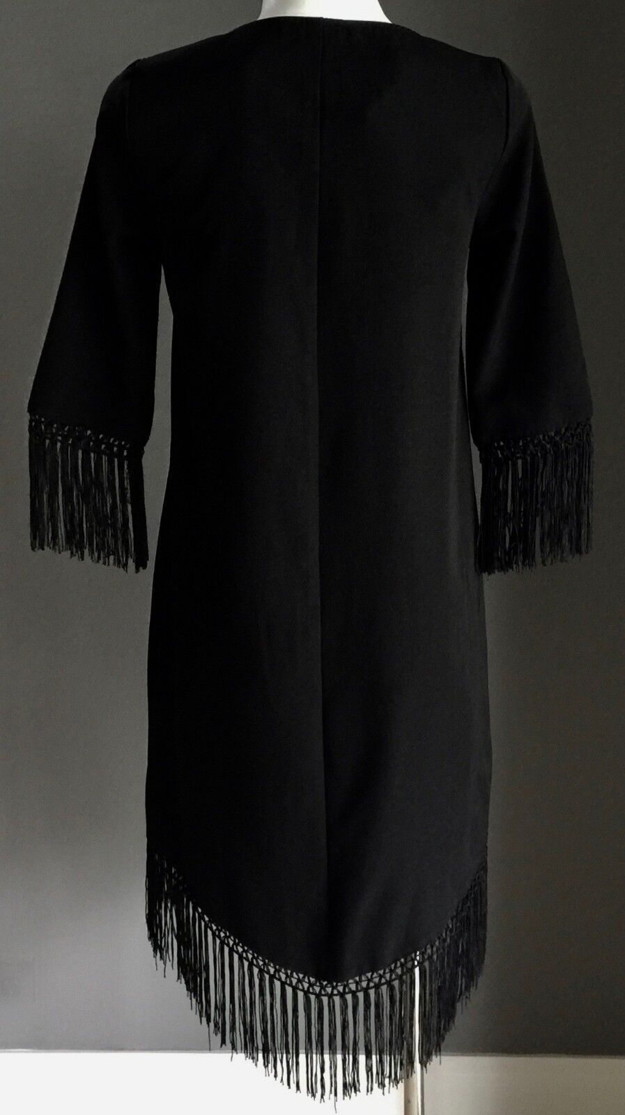 BOOHOO Allie Dress Embroidered Tassel Black Red & White 3/4 Sleeve Size 8 NEW