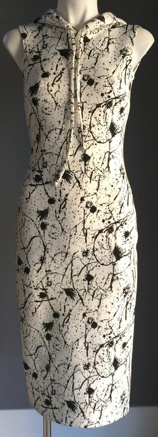 BOOHOO FIT Ellen Splatter Dress Bodycon Hooded Sleeveless Size XS AU 8 NEW
