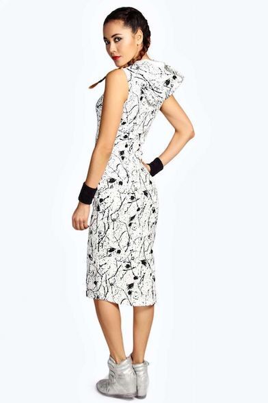 BOOHOO FIT Ellen Splatter Dress Bodycon Hooded Sleeveless Size XS AU 8 NEW