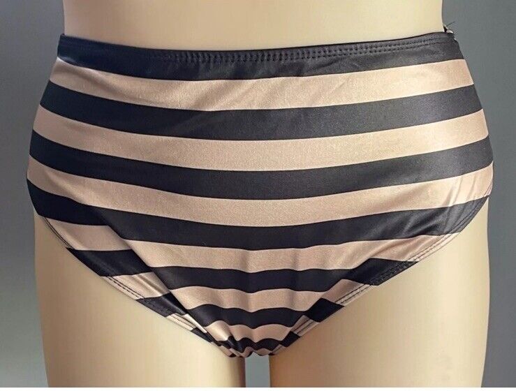 BOOHOO Bikini Set Gold & Black Stripe 2pc Size 18 High Waist Shoulder Ties NEW