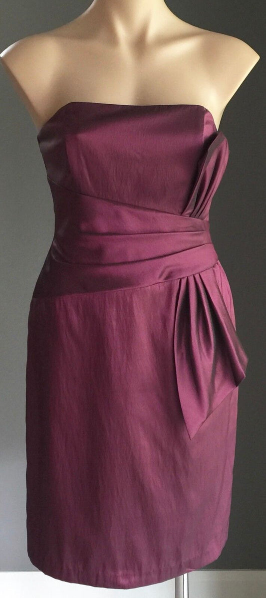 MR K Strapless Dress Metallic Plum Red Knee Length Frock Ladies Size 10 NEW