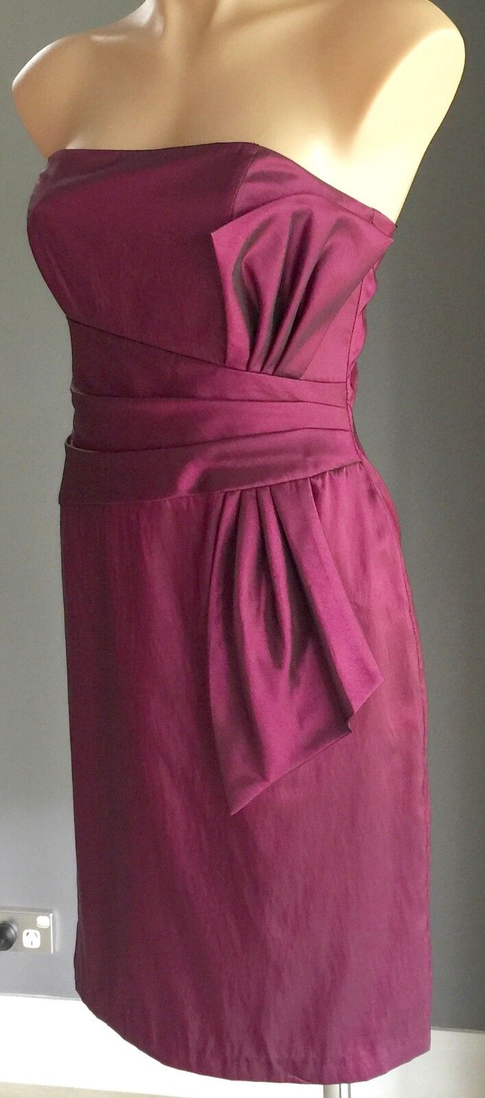 MR K Strapless Dress Metallic Plum Red Knee Length Frock Ladies Size 10 NEW