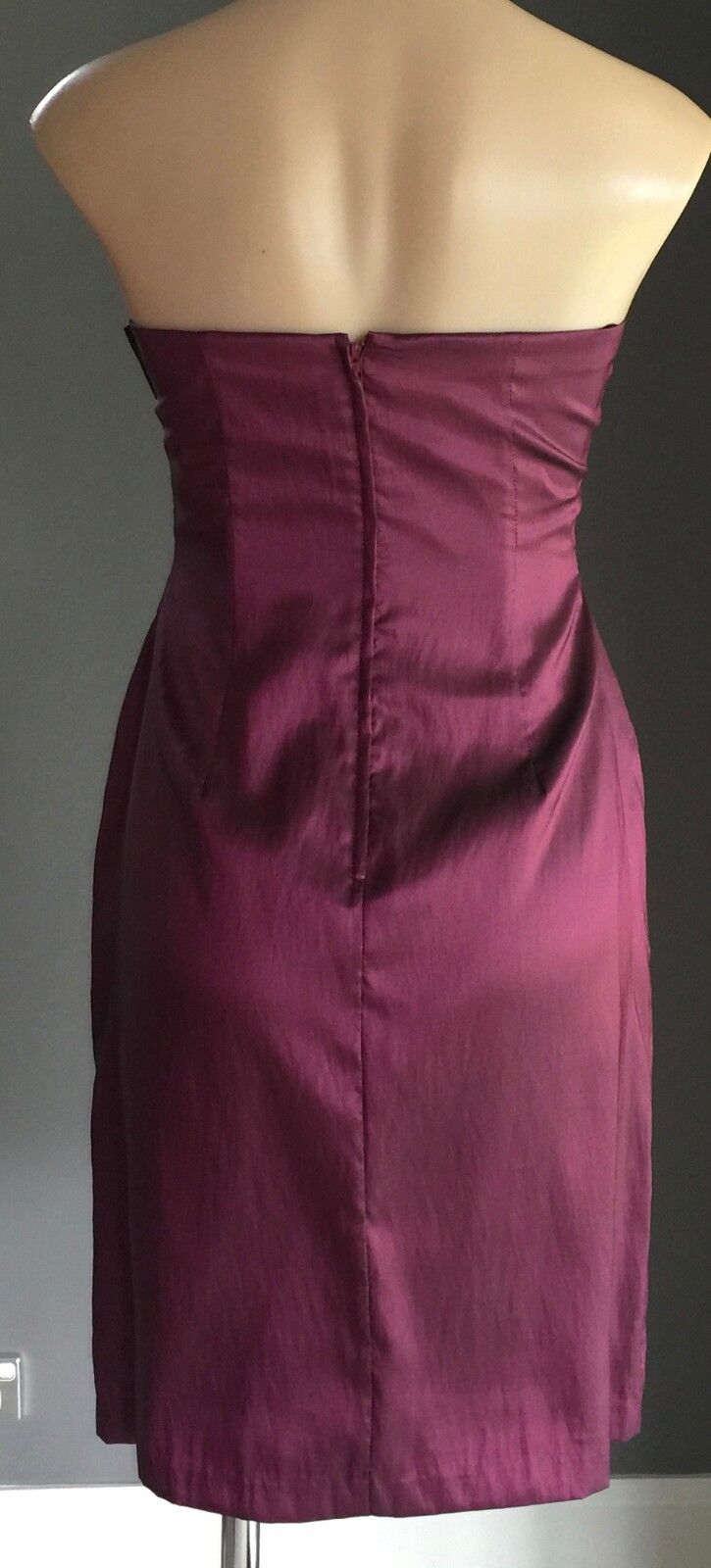MR K Strapless Dress Metallic Plum Red Knee Length Frock Ladies Size 10 NEW