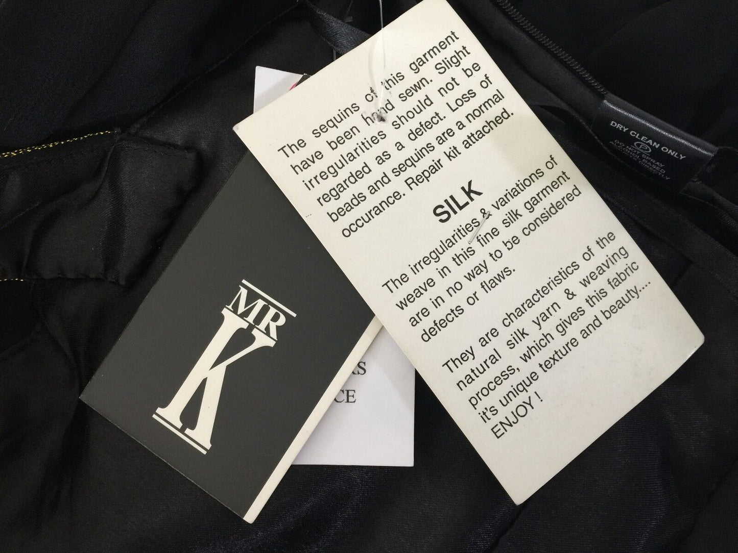 MR K Evening Dress Black Knee Length Silk w Beading Party Formal Frock Sz 12 NEW