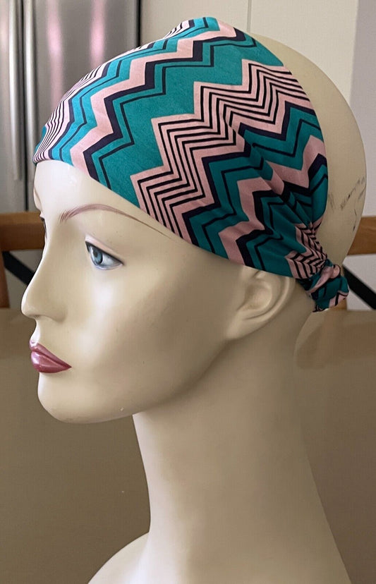 HEADBAND Jade Green Blush Pink White Zig Zag Print Head Hair Band NEW