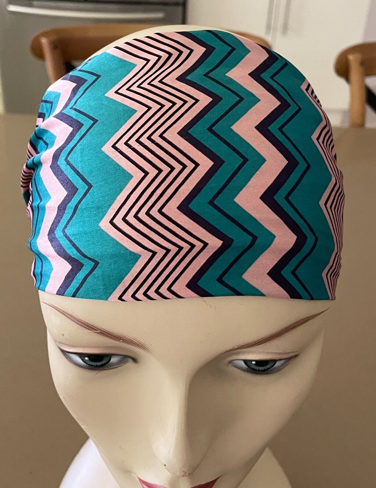 HEADBAND Jade Green Blush Pink White Zig Zag Print Head Hair Band NEW