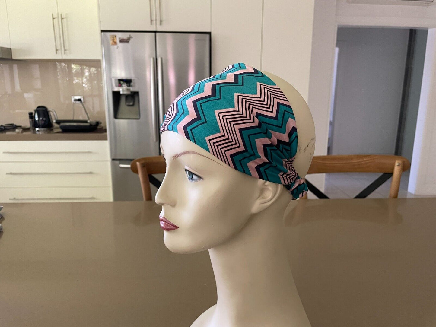 HEADBAND Jade Green Blush Pink White Zig Zag Print Head Hair Band NEW
