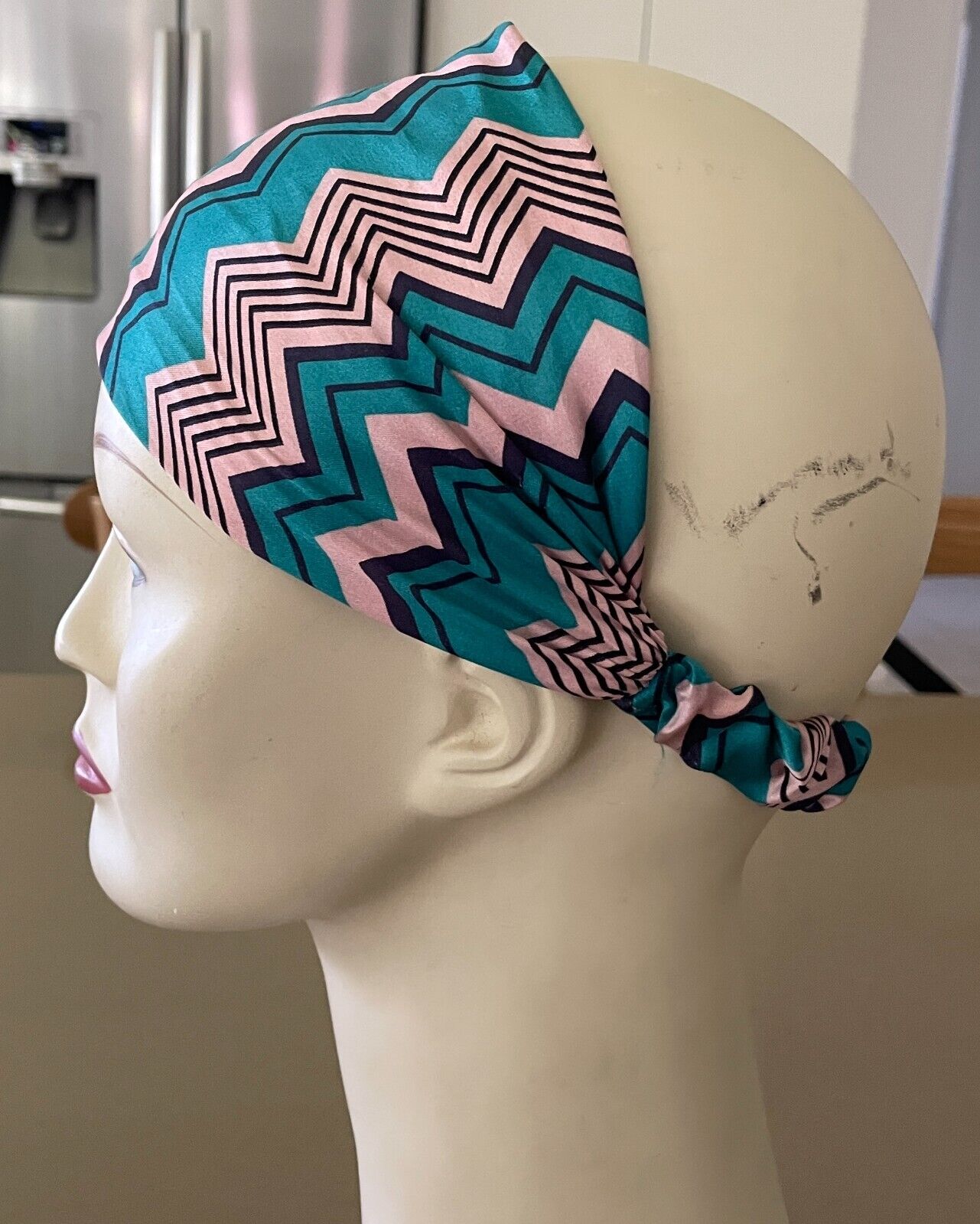 HEADBAND Jade Green Blush Pink White Zig Zag Print Head Hair Band NEW