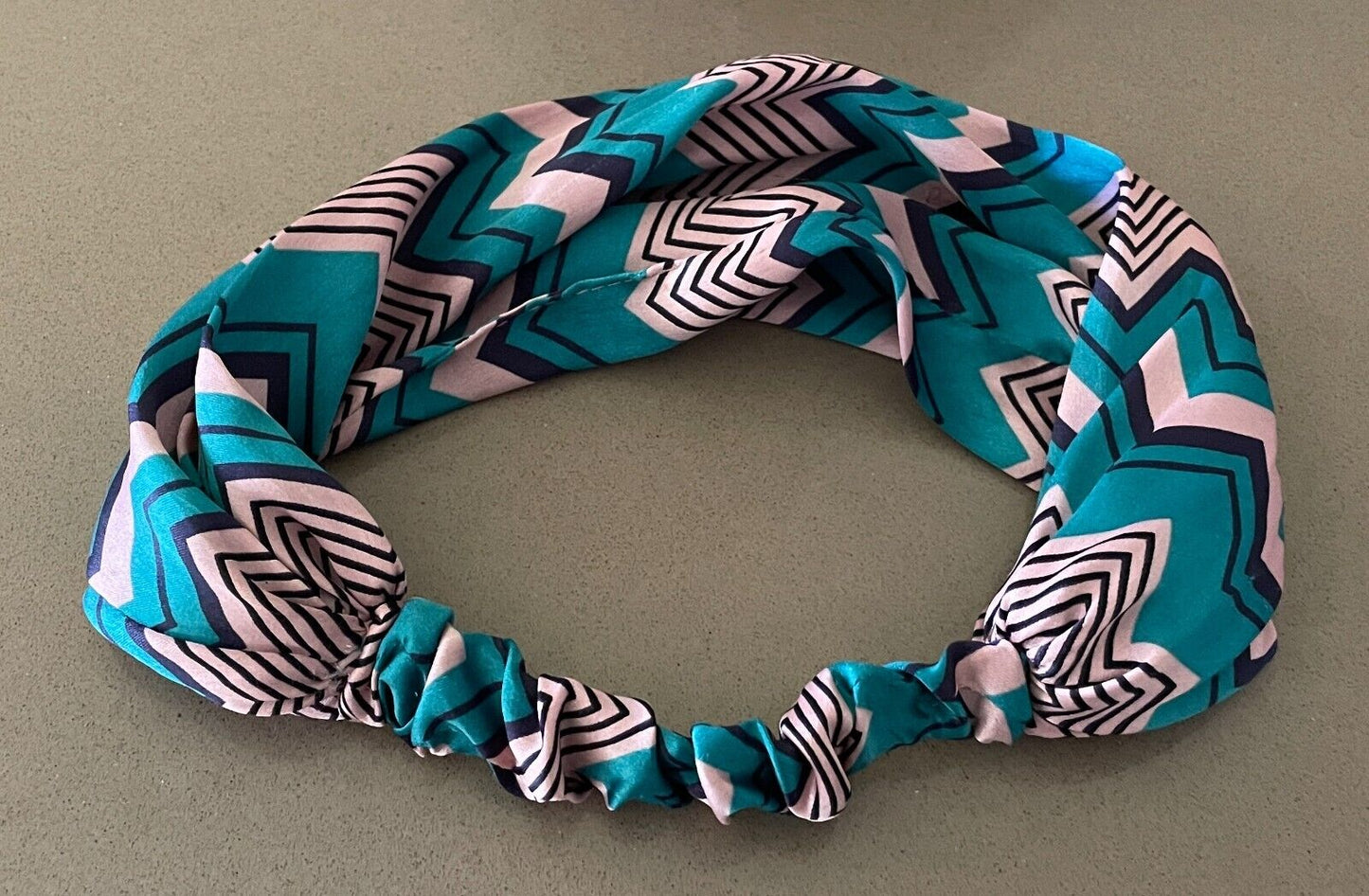 HEADBAND Jade Green Blush Pink White Zig Zag Print Head Hair Band NEW
