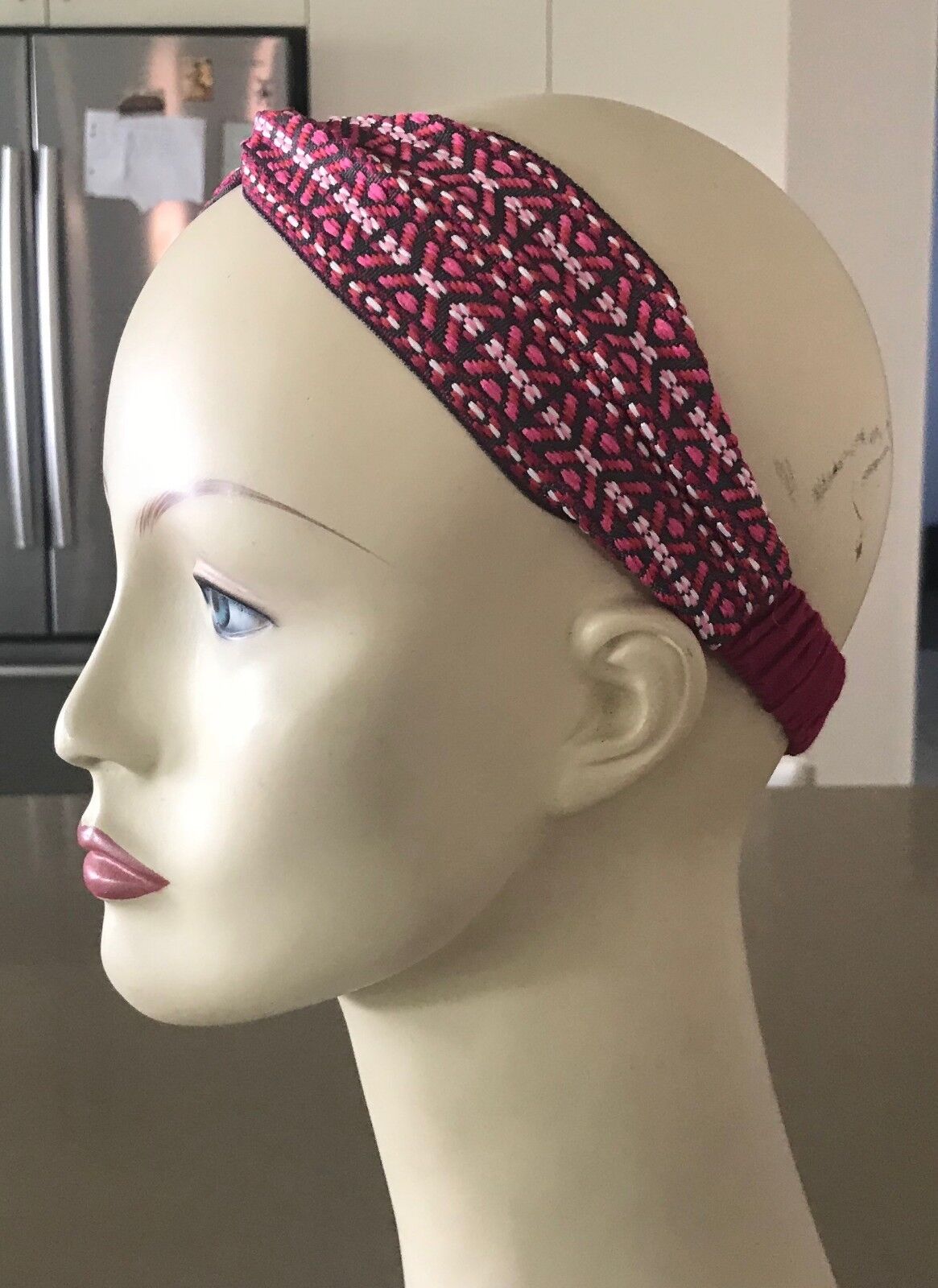 HEADBAND Shades of Pink Grey & White Print Knot Fit 60cm Head Hair Band NEW