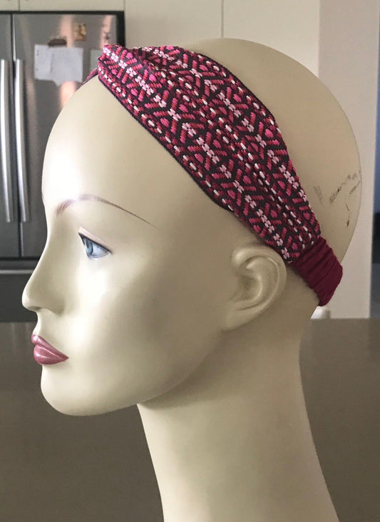 HEADBAND Shades of Pink Grey & White Print Knot Fit 60cm Head Hair Band NEW