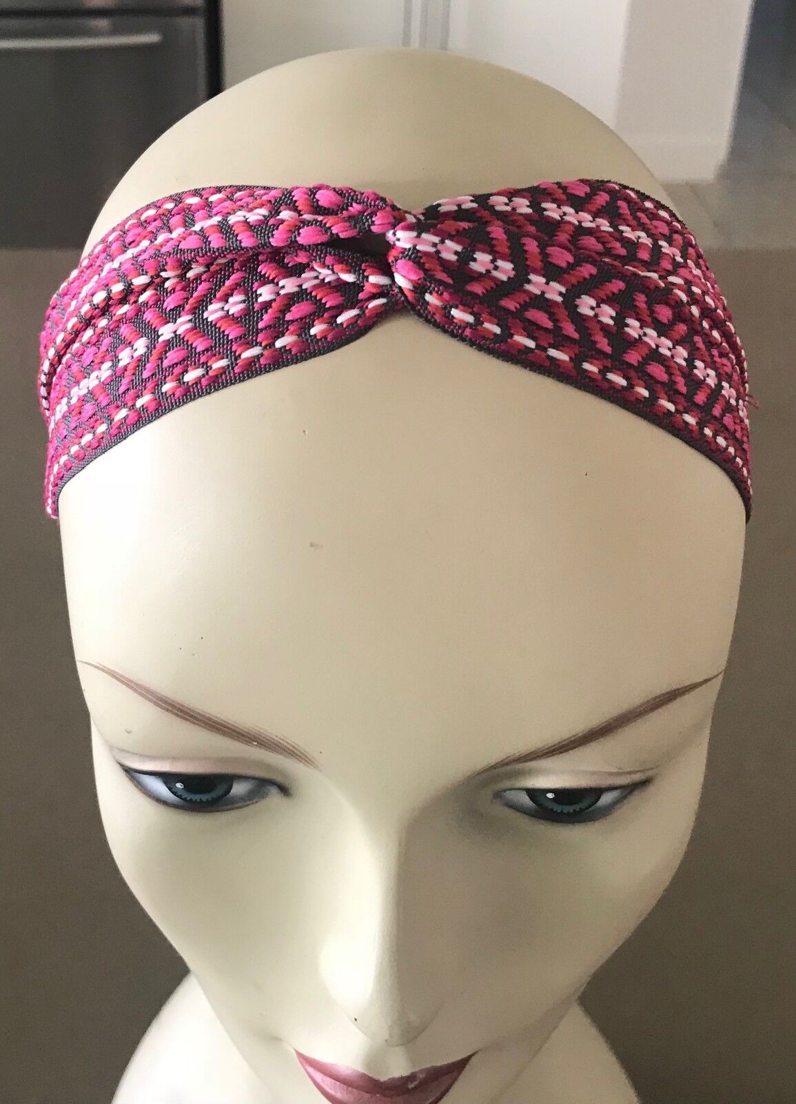 HEADBAND Shades of Pink Grey & White Print Knot Fit 60cm Head Hair Band NEW