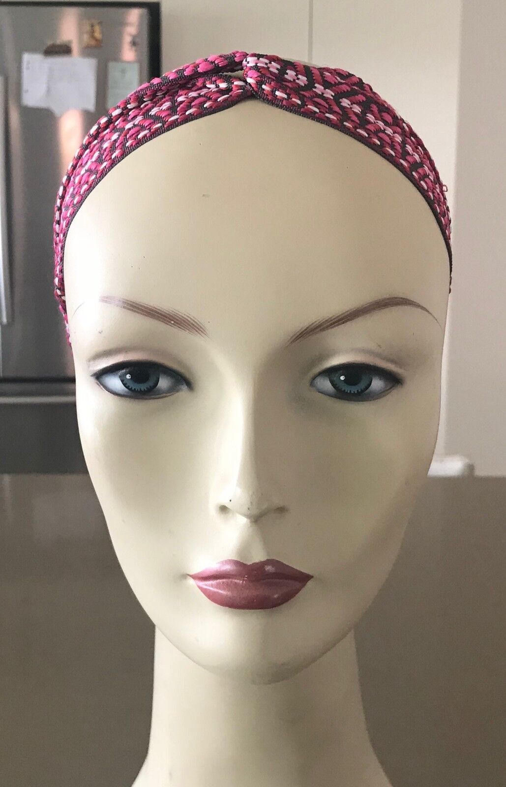 HEADBAND Shades of Pink Grey & White Print Knot Fit 60cm Head Hair Band NEW