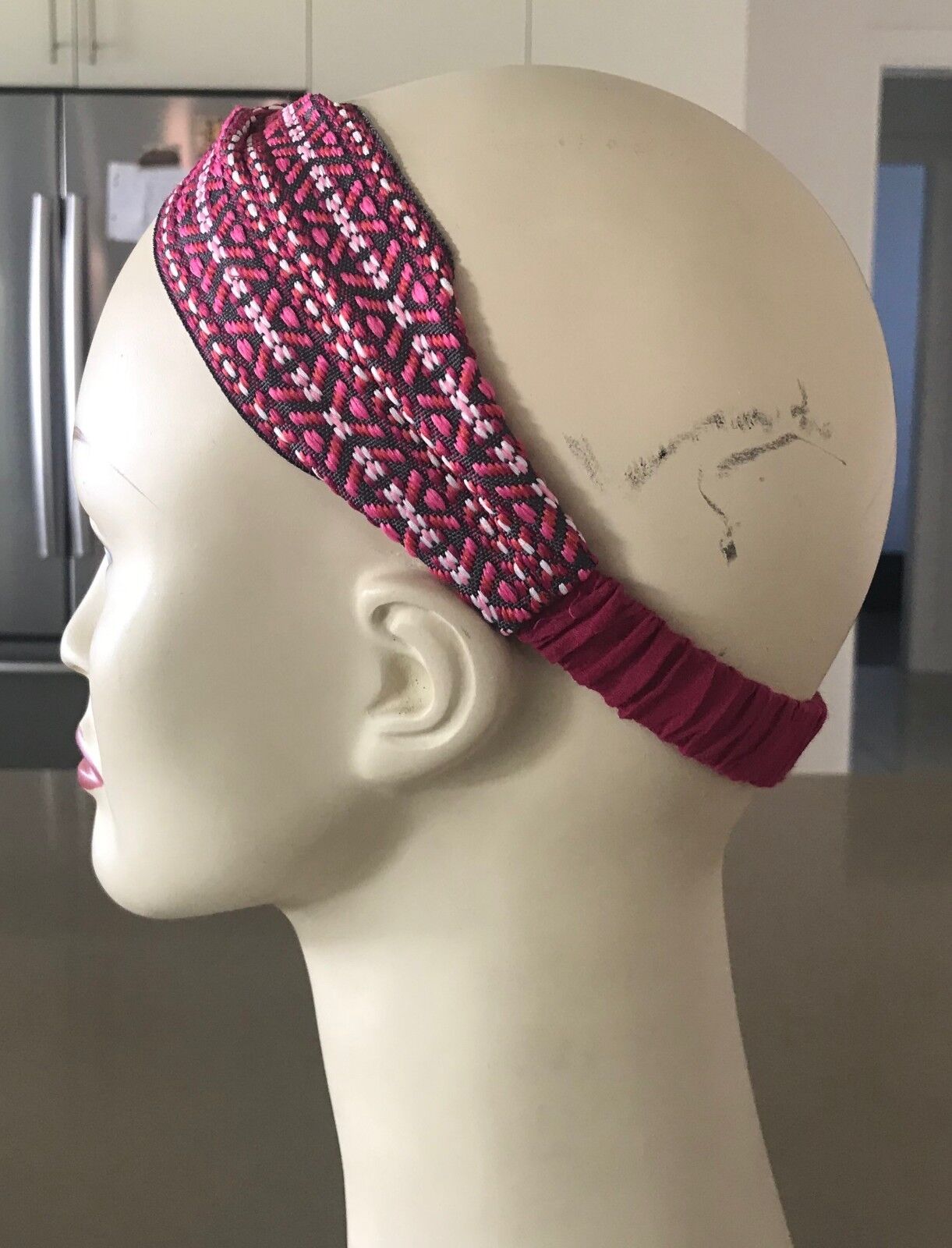 HEADBAND Shades of Pink Grey & White Print Knot Fit 60cm Head Hair Band NEW