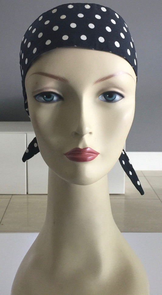 HEADBAND Black & White Cotton Polka Dot Print NECK Tie Hair Band Ribbon Pin Up