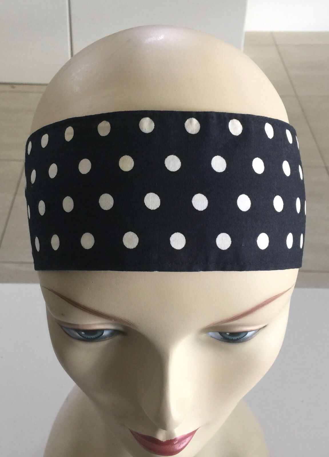 HEADBAND Black & White Cotton Polka Dot Print NECK Tie Hair Band Ribbon Pin Up