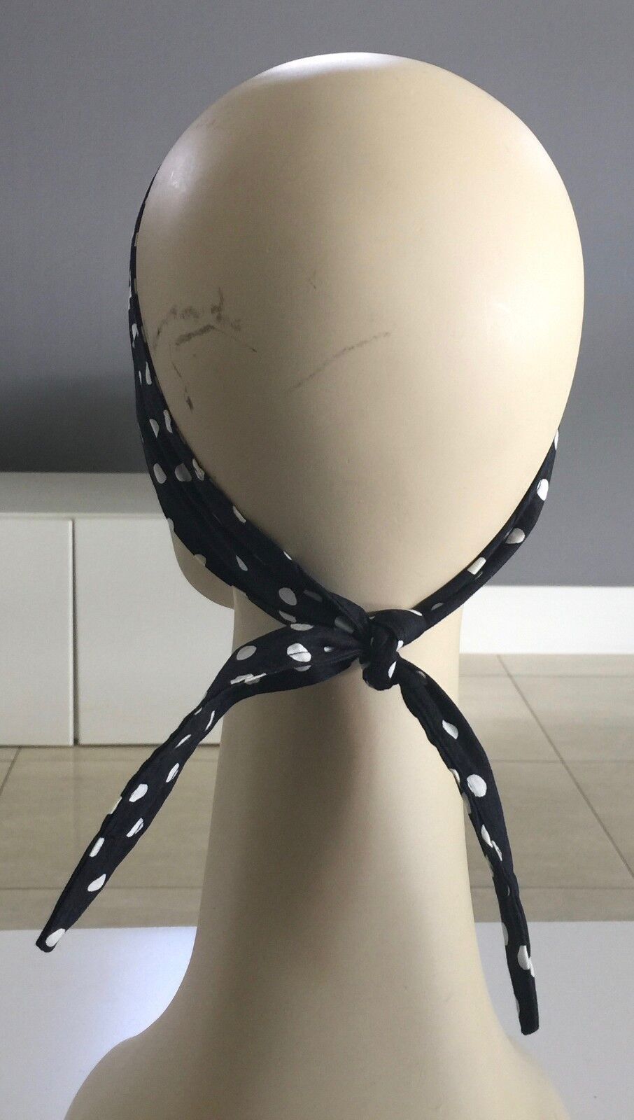 HEADBAND Black & White Cotton Polka Dot Print NECK Tie Hair Band Ribbon Pin Up