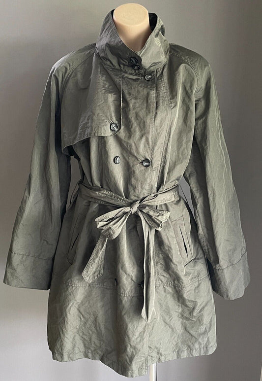 PING PONG Trench Coat Khaki Shimmer Lightweight Anorak Belt Size 16 PINGPONG NEW