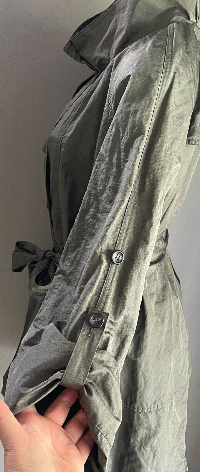 PING PONG Trench Coat Khaki Shimmer Lightweight Anorak Belt Size 16 PINGPONG NEW