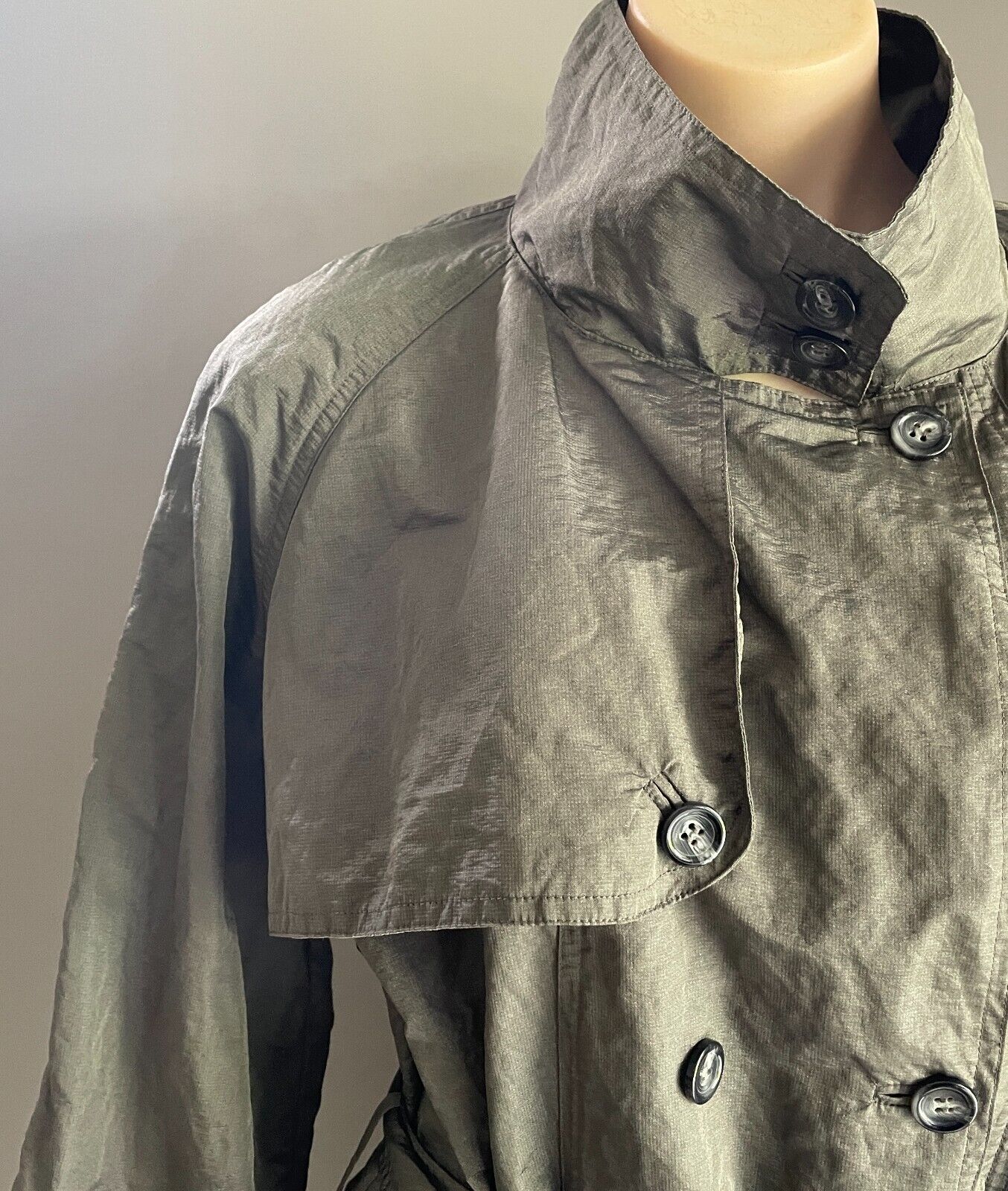 PING PONG Trench Coat Khaki Shimmer Lightweight Anorak Belt Size 16 PINGPONG NEW