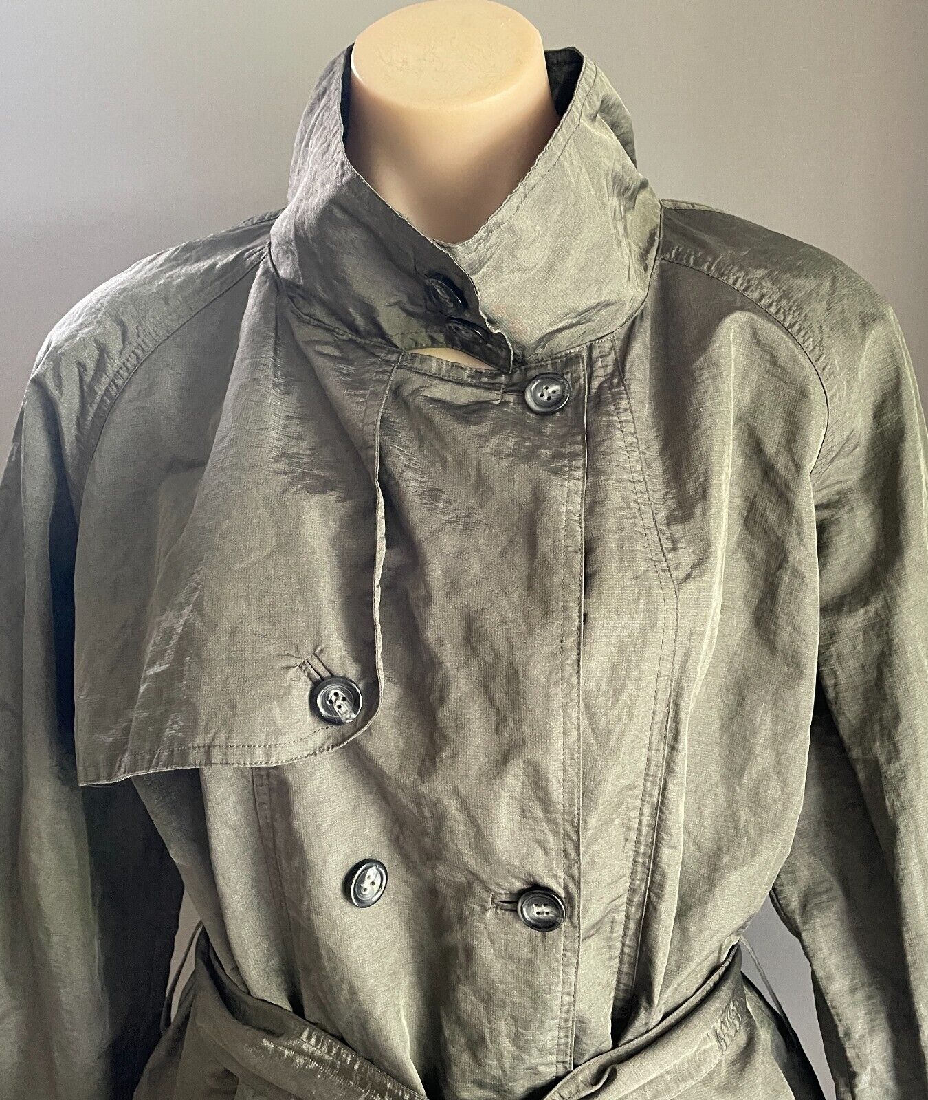 PING PONG Trench Coat Khaki Shimmer Lightweight Anorak Belt Size 16 PINGPONG NEW
