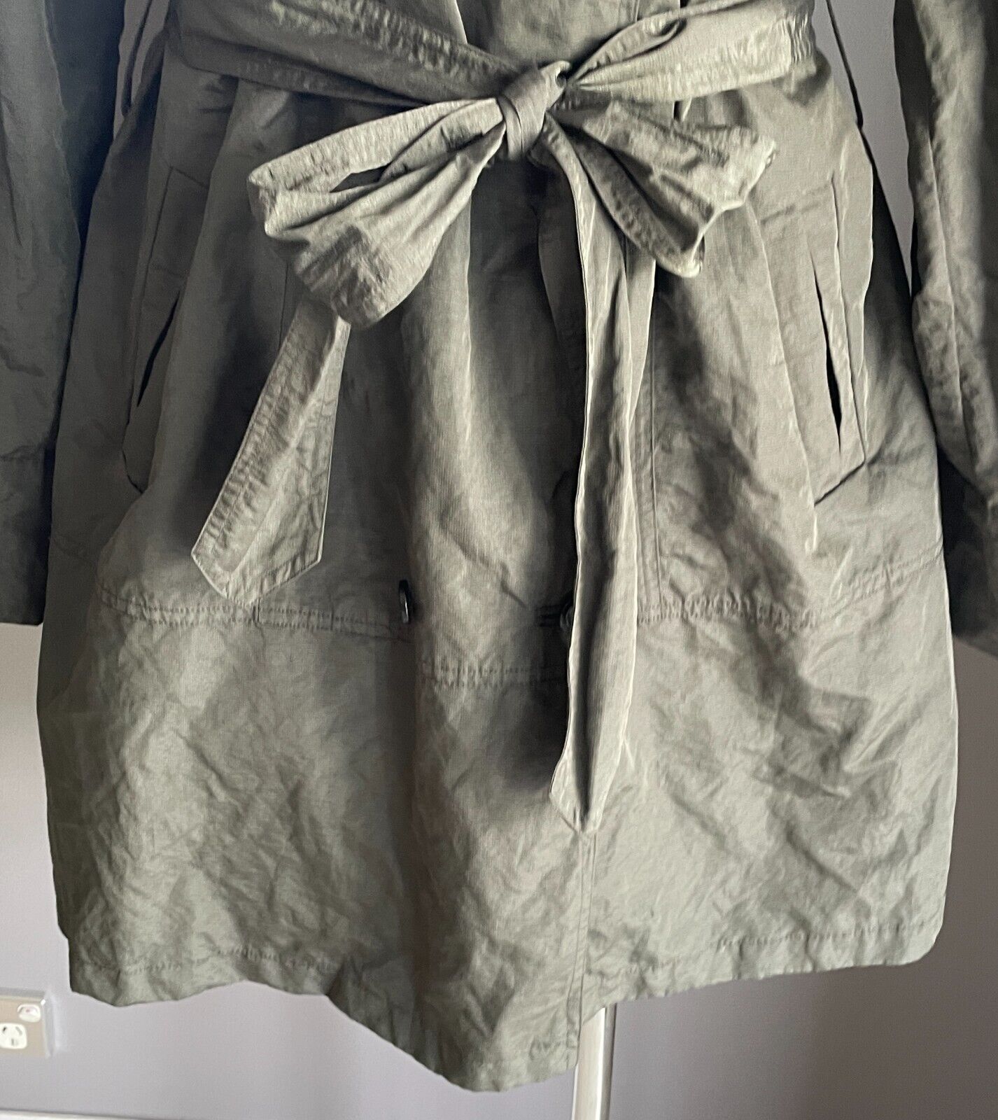 PING PONG Trench Coat Khaki Shimmer Lightweight Anorak Belt Size 16 PINGPONG NEW